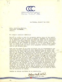 [Carta] 1942 ene. 7, La Habana, Cuba [a] Gabriela Mistral, Brasil