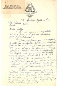[Carta] 1950 ago. 10, Marianao, [Cuba][a] Gabriela Mistral, México D.F.