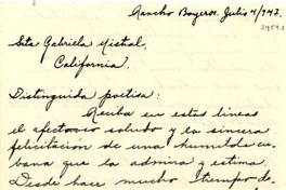 [Carta] 1947 jul. 4, [La Habana, Cuba] [a] Gabriela Mistral, California