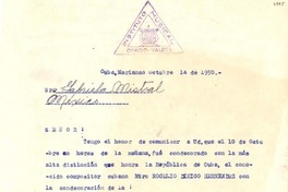 [Carta] 1950 ago. 15, Marianao, Cuba [a] Gabriela Mistral, México D.F.
