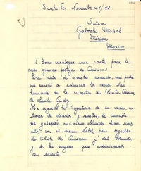 [Carta] 1948 nov. 21, Santa Fe, [Argentina] [a] Gabriela Mistral, Mérida, México