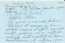 [Carta] 1952 dic., La Habana, Cuba [a] Gabriela Mistral, Nápoles, Italia