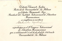 [Tarjeta] 1949, La Habana [a] Gabriela Mistral