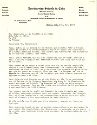 [Carta] 1952 nov. 18, Cárdenas, Cuba [al] Embajador de la República de Chile, La Habana, Cuba