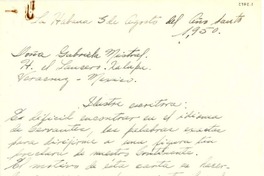 [Carta] 1950 ago. 3, La Habana [a] Gabriela Mistral, Veracruz, México