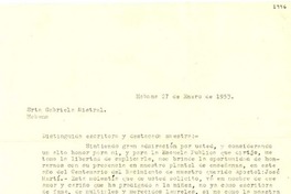 [Carta] 1953 ene. 27, Habana, [Cuba] [a] Gabriela Mistral, Habana, [Cuba]