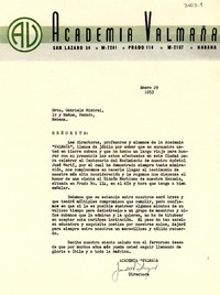 [Carta] 1953 ene. 29, Habana, [Cuba] [a] Gabriela Mistral, Vedado, Habana, [Cuba]