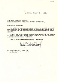 [Carta] 1953 feb. 3, La Habana [a] Gabriela Mistral