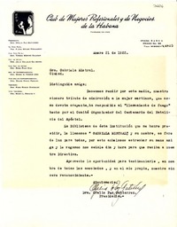[Carta] 1953 ene. 31, La Habana, [Cuba] [a] Gabriela Mistral, [La Habana], [Cuba]