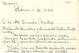 [Carta] 1953 feb. 1, Habana, Cuba [a] Gabriela Mistral, La Habana, [Cuba]