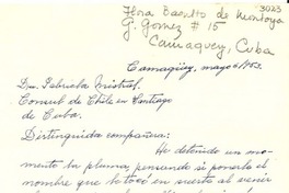 [Carta] 1953 mayo. 6, Camagüey, Cuba [a] Gabriela Mistral, Santiago de Cuba