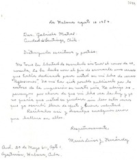 [Carta] 1954 ago. 12, La Habana, Cuba [a] Gabriela Mistral, Santiago, Chile