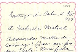 [Carta] 1954 nov. 13, Santiago de Cuba, [Cuba] [a] Gabriela Mistral