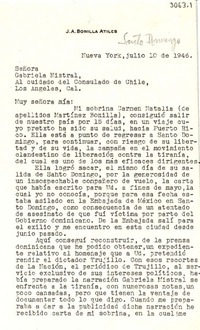 [Carta] 1946 jul. 10, Nueva York, [EE.UU.] [a] Gabriela Mistral, Los Angeles, Cal., [EE.UU.]
