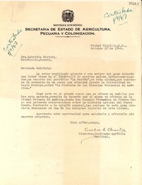 [Carta] 1946 oct. 18, Ciudad de Trujillo, República Dominicana [a] Gabriela Mistral, Petrópolis, Brasil