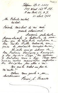 [Carta] 1953 abr. 21, New York, [EE.UU.] [a] Gabriela Mistral