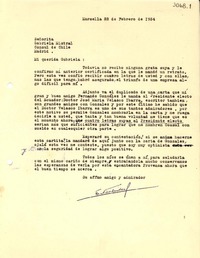 [Carta] 1934 feb. 22, Marsella, [Francia] [a] Gabriela Mistral, Madrid