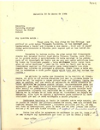 [Carta] 1934 mar. 10, Marsella, [Francia] [a] Gabriela Mistral, Madrid