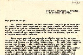 [Carta] 1939 feb. 1, Guayaquil, Ecuador [a] Gabriela Mistral