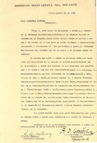 [Carta] 1938 ago. 25, Quito, Ecuador [a] Gabriela Mistral, Guayaquil