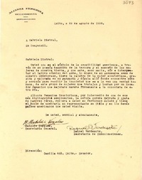 [Carta] 1938 ago. 29, Quito [a] Gabriela Mistral, Guayaquil