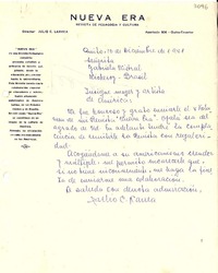 [Carta] 1941 dic. 10, Quito, Ecuador [a] Gabriela Mistral, Micheroy [i.e. Niteroi], Brasil