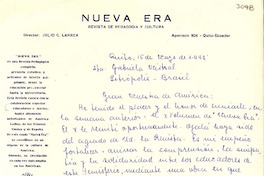 [Carta] 1942 mayo 15, Quito, Ecuador [a] Gabriela Mistral, Petrópolis, Brasil