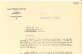 [Carta] 1938 sept. 9, Cuenca, Ecuador [a] Gabriela Mistral, Guayaquil