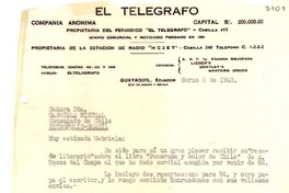 [Carta] 1943 mar. 5, Guayaquil, Ecuador [a] Gabriela Mistral, Consulado de Chile, Petrópolis, Brasil