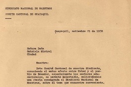 [Carta] 1938 sept. 21, Guayaquil [a] Gabriela Mistral, Guayaquil