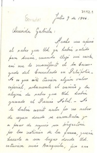 [Carta] 1946 jul. 9, Panamá [a] Gabriela Mistral