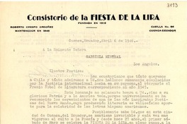 [Carta] 1946 abr. 6, Cuenca, Ecuador [a] Gabriela Mistral, Los Angeles