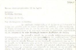 [Carta] 1954 sept. 11, Buenos Aires, [Argentina] [a] Gabriela Mistral, Santiago, Chile
