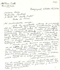 [Carta] 1954 oct. 14, Guayaquil, Ecuador [a] Gabriela Mistral, a bordo del "Santa Isabel", Rada de Puná