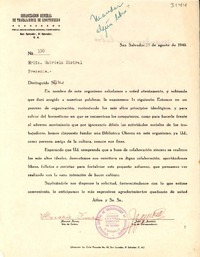 [Carta] 1946 ago. 15, San Salvador [a] Gabriela Mistral