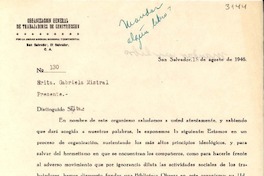 [Carta] 1946 ago. 15, San Salvador [a] Gabriela Mistral