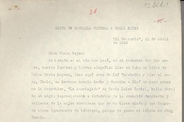 Carta de Gabriela Mistral a Chela Reyes