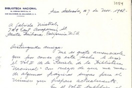 [Carta] 1948 nov. 29, San Salvador [a] Gabriela Mistral, Santa Bárbara, California