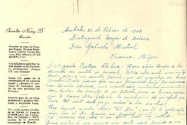 [Carta] 1949 feb. 26, Ambato, [Ecuador] [a] Gabriela Mistral, Veracruz, México