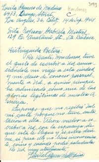 [Carta] 1948 sept. 14, Los Angeles, Calif., [EE.UU.] [a] Gabriela Mistral, Santa Bárbara, [EE.UU.]