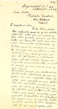 [Carta] 1952 sept. 25, Tegucigalpa, [Honduras] [a] Gabriela Mistral, Napoli, [Italia]