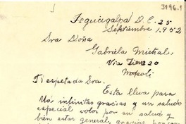 [Carta] 1952 sept. 25, Tegucigalpa, [Honduras] [a] Gabriela Mistral, Napoli, [Italia]