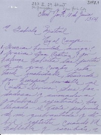 [Carta] 1954 jun. 10, New York, [EE.UU.] [a] Gabriela Mistral