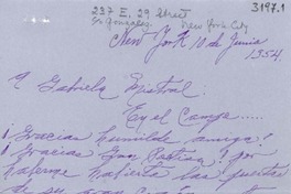 [Carta] 1954 jun. 10, New York, [EE.UU.] [a] Gabriela Mistral