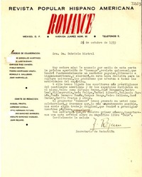 [Carta] 1939 oct. 26, México, D. F., México [a] Gabriela Mistral