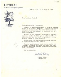 [Carta] 1944 mayo. 1, México D.F [a] Gabriela Mistral