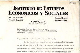 [Carta] 1941 mar. 24, México, D. F., México [a] Gabriela Mistral, Ministerio de Relaciones Exteriores, Santiago, Chile