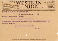 [Telegrama] 1946 mayo. 4, México [a] Gabriela Mistral, Nueva York