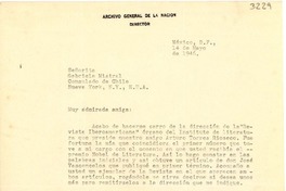 [Carta] 1946 mayo. 14, México [a] Gabriela Mistral