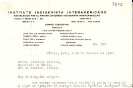 [Carta] 1942 feb. 12, México, D. F., México [a] Gabriela Mistral, Consulado de Chile, Río de Janeiro, Brasil